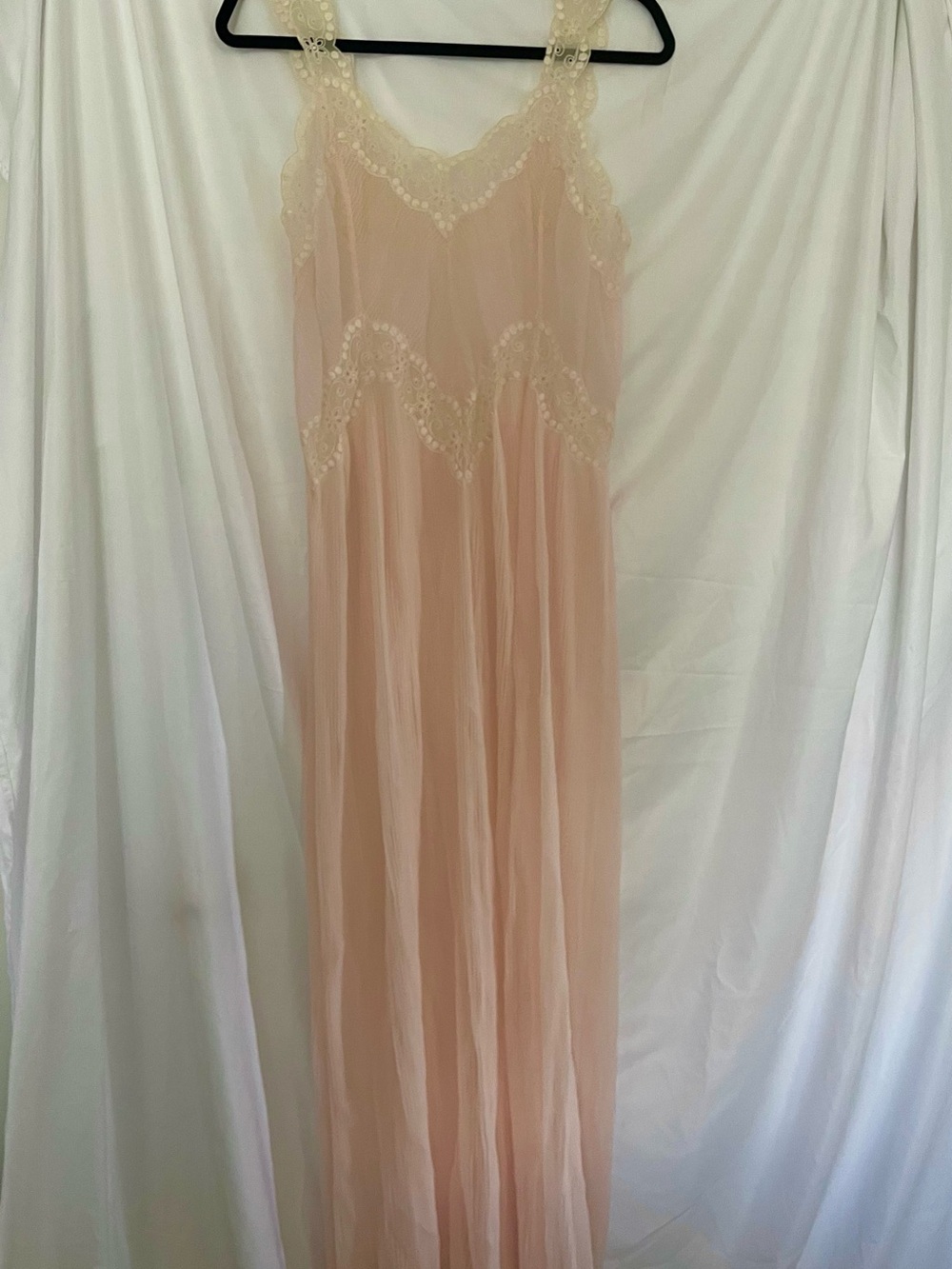 1950s Plisé Chiffon Lace Trim Long Slip Nightgown - Blush